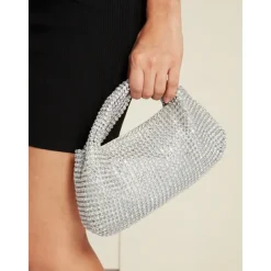 Women's Silver Rhinestone Handbag – Sparkling Evening Clutch Bag for Parties, Weddings, and Formal Events