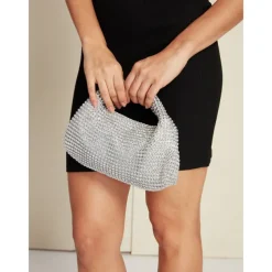 Women's Silver Rhinestone Handbag – Sparkling Evening Clutch Bag for Parties, Weddings, and Formal Events
