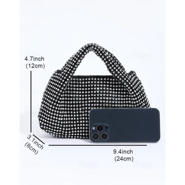 Women's Silver Rhinestone Handbag – Sparkling Evening Clutch Bag for Parties, Weddings, and Formal Events