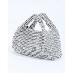 Women's Silver Rhinestone Handbag – Sparkling Evening Clutch Bag for Parties, Weddings, and Formal Events