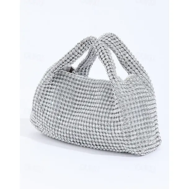 Women's Silver Rhinestone Handbag – Sparkling Evening Clutch Bag for Parties, Weddings, and Formal Events