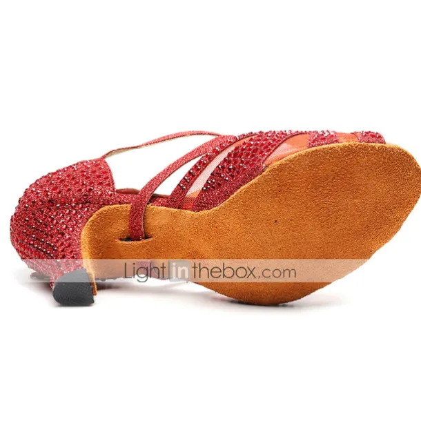 Women's Silver Rhinestone Dance Shoes with Crisscross Straps - Open-Toe Ballroom and Latin Heels