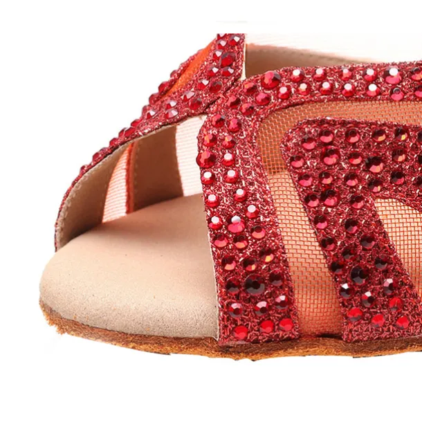 Women's Silver Rhinestone Dance Shoes with Crisscross Straps - Open-Toe Ballroom and Latin Heels