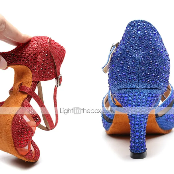 Women's Silver Rhinestone Dance Shoes with Crisscross Straps - Open-Toe Ballroom and Latin Heels