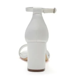 Women's Silver Satin Block Heel Sandals with Rhinestone Embellishments - Elegant Wedding and Evening Prom Shoes