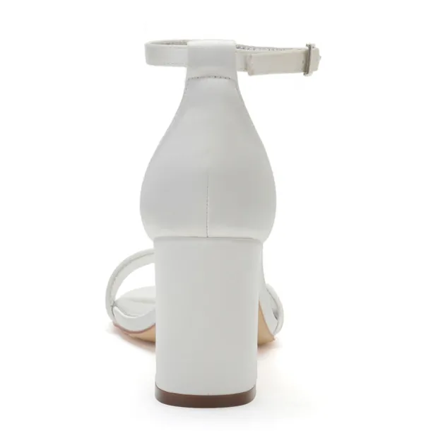 Women's Silver Satin Block Heel Sandals with Rhinestone Embellishments - Elegant Wedding and Evening Prom Shoes