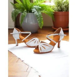 Women's Silver Satin Dance Shoes with Low Kitten Heel and Cross Strap Design - Elegant Dance Shoes for Ballroom and Latin Dances