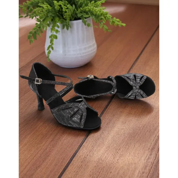 Women's Silver Satin Dance Shoes with Low Kitten Heel and Cross Strap Design - Elegant Dance Shoes for Ballroom and Latin Dances