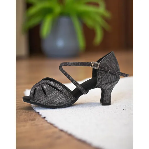 Women's Silver Satin Dance Shoes with Low Kitten Heel and Cross Strap Design - Elegant Dance Shoes for Ballroom and Latin Dances