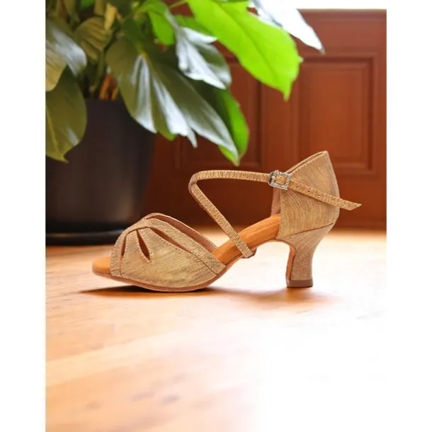 Women's Silver Satin Dance Shoes with Low Kitten Heel and Cross Strap Design - Elegant Dance Shoes for Ballroom and Latin Dances