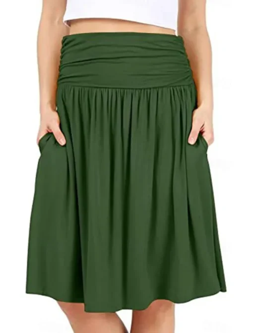 Women's Skirt A Line Basic Casual Knee-length High Waist Skirts Solid Colored Pocket Casual Daily Weekend Camel Wine Black Army Green Summer Cotton