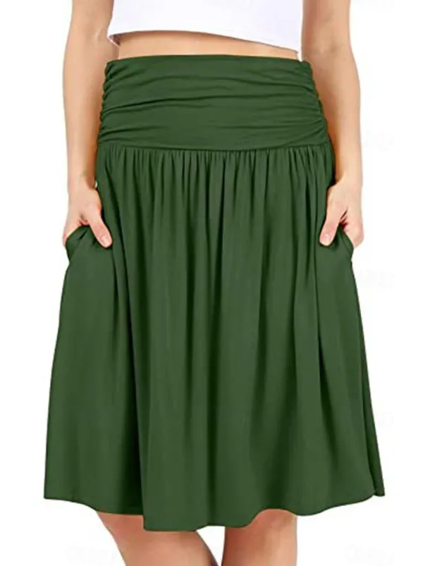 Women's Skirt A Line Basic Casual Knee-length High Waist Skirts Solid Colored Pocket Casual Daily Weekend Camel Wine Black Army Green Summer Cotton