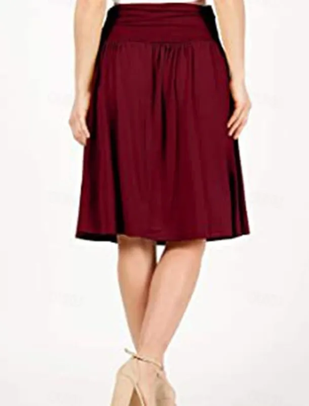 Women's Skirt A Line Basic Casual Knee-length High Waist Skirts Solid Colored Pocket Casual Daily Weekend Camel Wine Black Army Green Summer Cotton