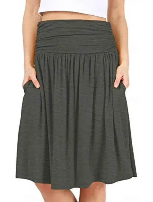Women's Skirt A Line Basic Casual Knee-length High Waist Skirts Solid Colored Pocket Casual Daily Weekend Camel Wine Black Army Green Summer Cotton