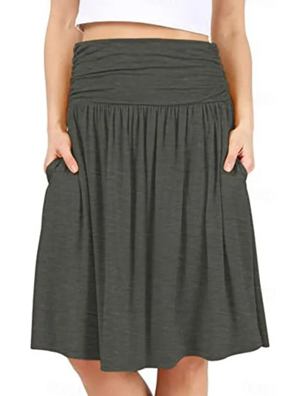 Women's Skirt A Line Basic Casual Knee-length High Waist Skirts Solid Colored Pocket Casual Daily Weekend Camel Wine Black Army Green Summer Cotton