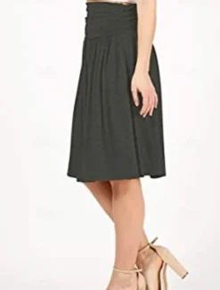 Women's Skirt A Line Basic Casual Knee-length High Waist Skirts Solid Colored Pocket Casual Daily Weekend Camel Wine Black Army Green Summer Cotton