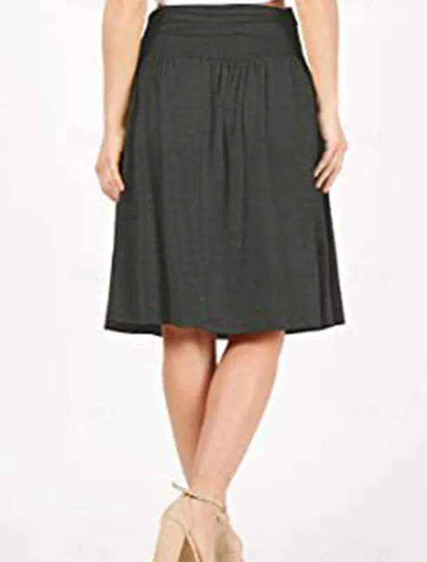 Women's Skirt A Line Basic Casual Knee-length High Waist Skirts Solid Colored Pocket Casual Daily Weekend Camel Wine Black Army Green Summer Cotton