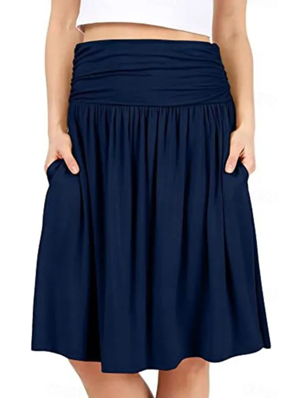 Women's Skirt A Line Basic Casual Knee-length High Waist Skirts Solid Colored Pocket Casual Daily Weekend Camel Wine Black Army Green Summer Cotton