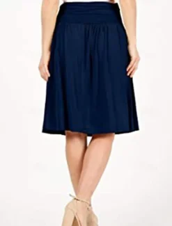 Women's Skirt A Line Basic Casual Knee-length High Waist Skirts Solid Colored Pocket Casual Daily Weekend Camel Wine Black Army Green Summer Cotton