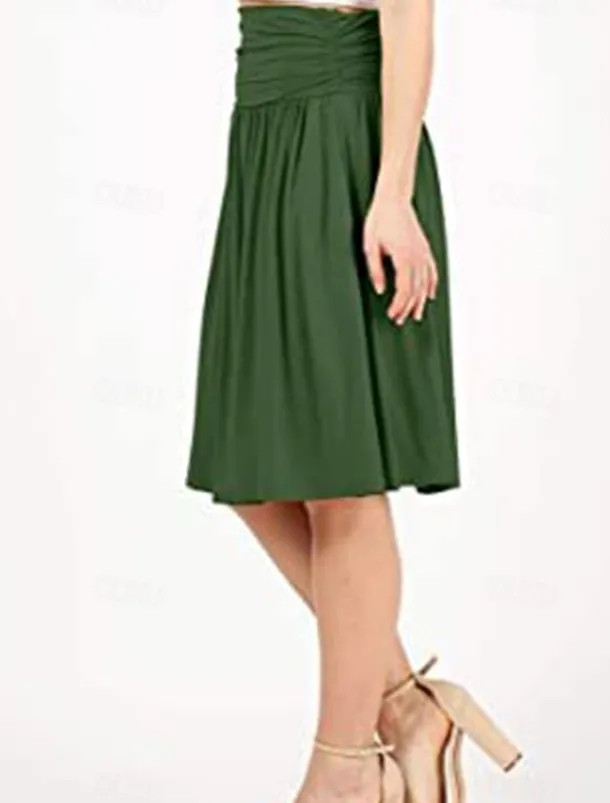 Women's Skirt A Line Basic Casual Knee-length High Waist Skirts Solid Colored Pocket Casual Daily Weekend Camel Wine Black Army Green Summer Cotton