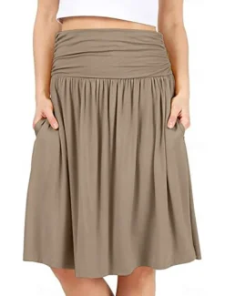 Women's Skirt A Line Basic Casual Knee-length High Waist Skirts Solid Colored Pocket Casual Daily Weekend Camel Wine Black Army Green Summer Cotton