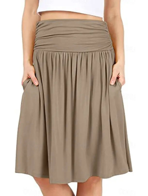 Women's Skirt A Line Basic Casual Knee-length High Waist Skirts Solid Colored Pocket Casual Daily Weekend Camel Wine Black Army Green Summer Cotton