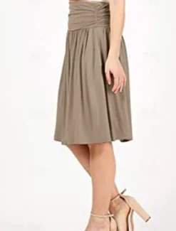 Women's Skirt A Line Basic Casual Knee-length High Waist Skirts Solid Colored Pocket Casual Daily Weekend Camel Wine Black Army Green Summer Cotton