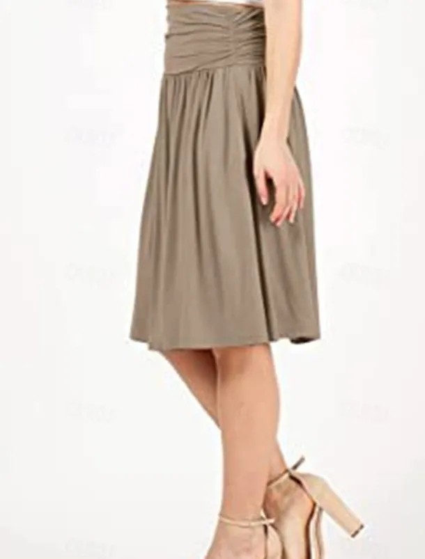 Women's Skirt A Line Basic Casual Knee-length High Waist Skirts Solid Colored Pocket Casual Daily Weekend Camel Wine Black Army Green Summer Cotton