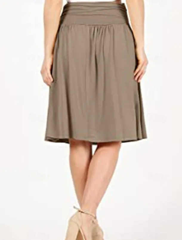 Women's Skirt A Line Basic Casual Knee-length High Waist Skirts Solid Colored Pocket Casual Daily Weekend Camel Wine Black Army Green Summer Cotton