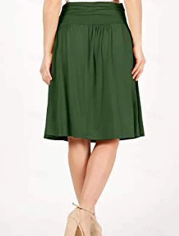 Women's Skirt A Line Basic Casual Knee-length High Waist Skirts Solid Colored Pocket Casual Daily Weekend Camel Wine Black Army Green Summer Cotton