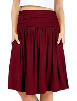 Women's Skirt A Line Basic Casual Knee-length High Waist Skirts Solid Colored Pocket Casual Daily Weekend Camel Wine Black Army Green Summer Cotton