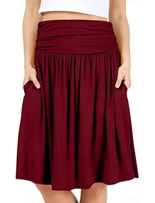 Women's Skirt A Line Basic Casual Knee-length High Waist Skirts Solid Colored Pocket Casual Daily Weekend Camel Wine Black Army Green Summer Cotton
