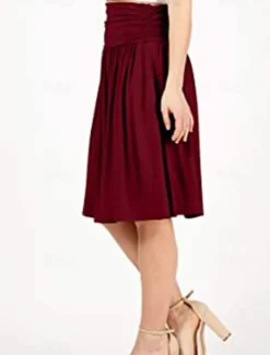 Women's Skirt A Line Basic Casual Knee-length High Waist Skirts Solid Colored Pocket Casual Daily Weekend Camel Wine Black Army Green Summer Cotton