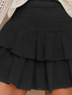 Women's Skirt A Line Fashion Casual Mini High Waist Skirts Solid Colored Layered Street Daily Black White Pink Red Summer Rayon