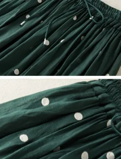 Women's Skirt A Line Fashion Casual Maxi High Waist Skirts Polka Dot Print Casual Daily Weekend Yellow Navy Blue Brown Green Summer Cotton And Linen