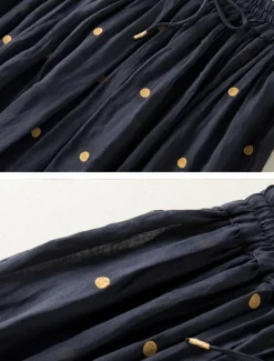 Women's Skirt A Line Fashion Casual Maxi High Waist Skirts Polka Dot Print Casual Daily Weekend Yellow Navy Blue Brown Green Summer Cotton And Linen
