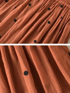 Women's Skirt A Line Fashion Casual Maxi High Waist Skirts Polka Dot Print Casual Daily Weekend Yellow Navy Blue Brown Green Summer Cotton And Linen