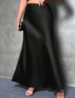Women's Skirt A Line Fashion Casual Maxi High Waist Skirts Solid Colored Micro-elastic Street Daily Apricot Black Grey Winter Satin Polyester