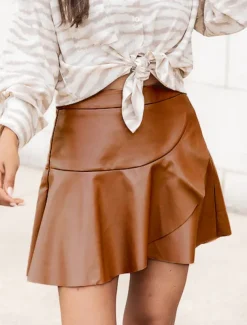 Women's Skirt A Line Fashion Sexy Mini High Waist Skirts Solid Colored Ruffle Street Daily Black Brown Summer Faux Leather Leather