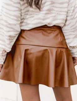 Women's Skirt A Line Fashion Sexy Mini High Waist Skirts Solid Colored Ruffle Street Daily Black Brown Summer Faux Leather Leather