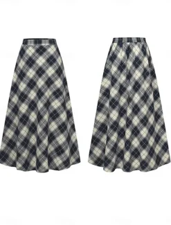 Women's Skirt A Line Maxi Skirts Pocket Print Plaid Street Daily Winter Fashion Casual Camel Black Blue