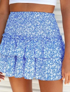 Women's Skirt A Line Mini High Waist Skirts Ruffle Print Floral Daily Vacation Summer Fashion Bohemian Casual Boho Apricot Black White Pink