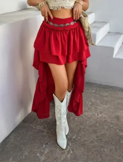 Women's Skirt A Line Solid Color Fashion Casual Mini High Waist Skirts Plain Ruffle Layered Micro-elastic Vacation Street Black White Red Blue Summer Polyester