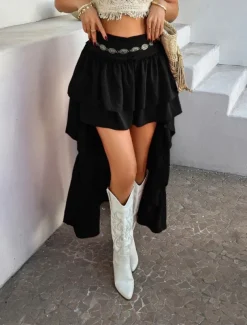 Women's Skirt A Line Solid Color Fashion Casual Mini High Waist Skirts Plain Ruffle Layered Micro-elastic Vacation Street Black White Red Blue Summer Polyester