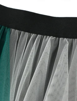 Women's Skirt A Line Swing Fashion Casual Midi High Waist Skirts Color Block Irregular Hem Layered Vacation Street White Pink Blue Green Winter Spandex