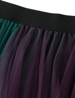 Women's Skirt A Line Swing Fashion Casual Midi High Waist Skirts Color Block Irregular Hem Layered Vacation Street White Pink Blue Green Winter Spandex