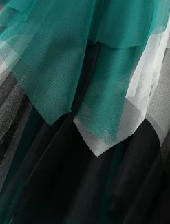 Women's Skirt A Line Swing Fashion Casual Midi High Waist Skirts Color Block Irregular Hem Layered Vacation Street White Pink Blue Green Winter Spandex