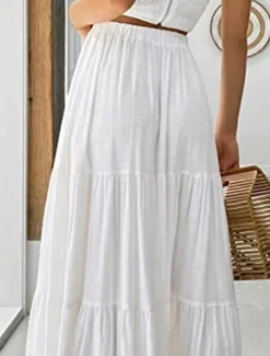 Women's Skirt A Line Swing Maxi Skirts Ruffle Pocket Solid Colored Casual Daily Weekend Summer Fashion Casual Black White Red Light Blue