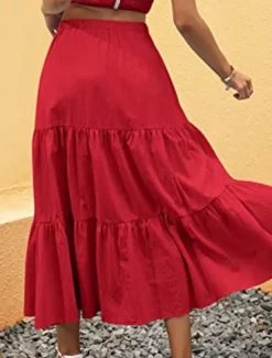 Women's Skirt A Line Swing Maxi Skirts Ruffle Pocket Solid Colored Casual Daily Weekend Summer Fashion Casual Black White Red Light Blue