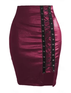 Women's Skirt Bodycon Midi High Waist Skirts Drawstring Solid Colored Street Daily Spring & Summer Elegant Fashion Casual Wine Black Dark Red Blue